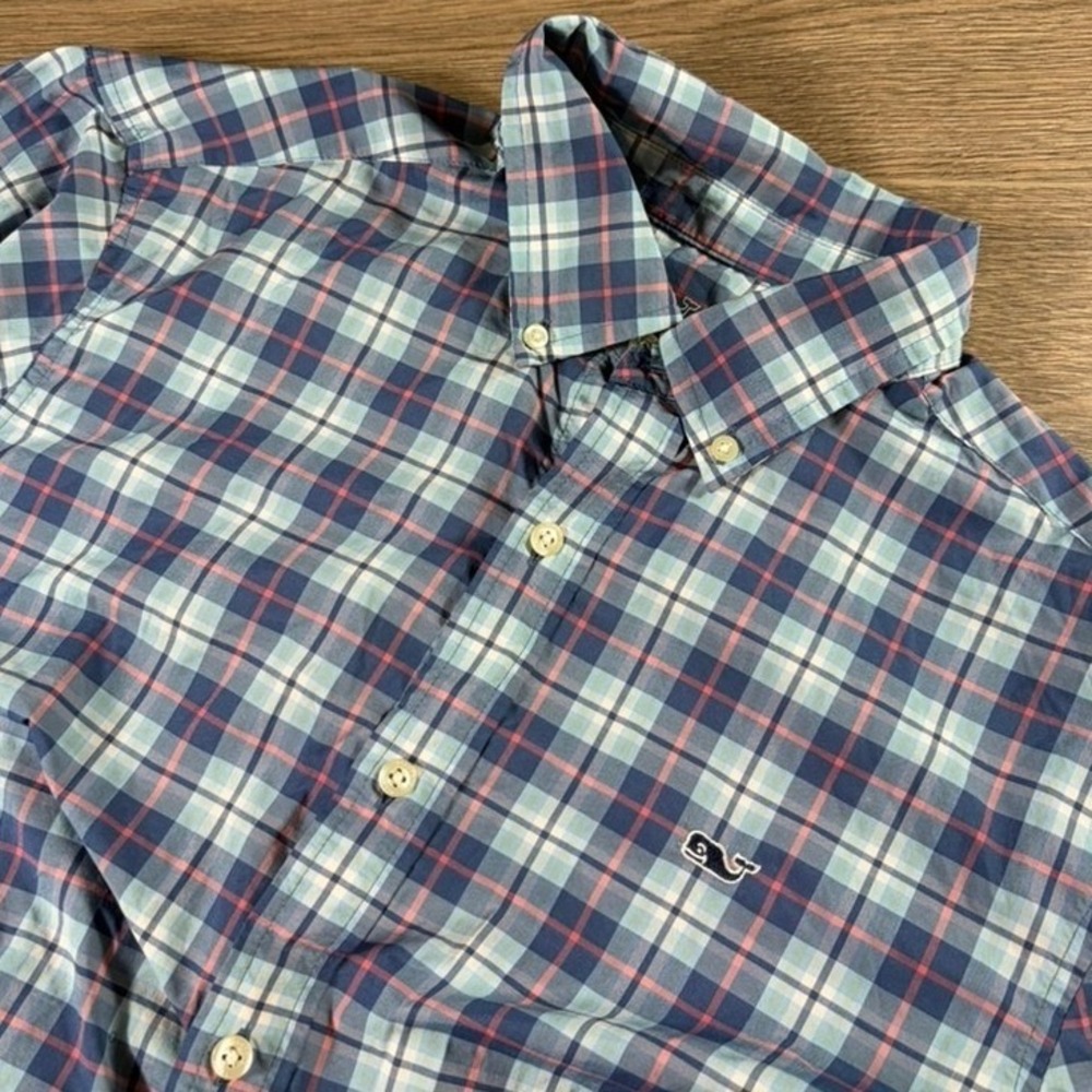 Vineyard Vines Performance Classic Fit Whale Shirt Mens Blue Pink Preppy Casual